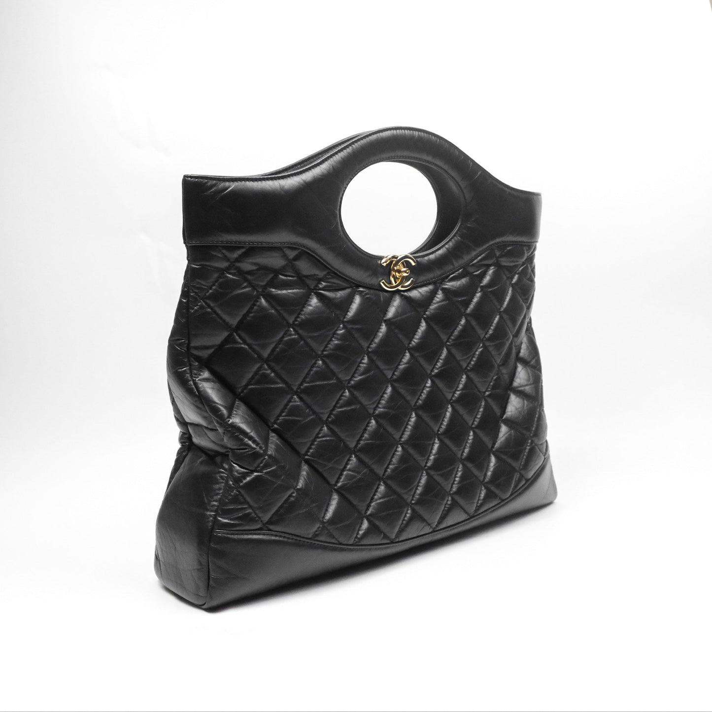 Chanel 31 Large Shopping Bag Black Calfskin Gold Hardware