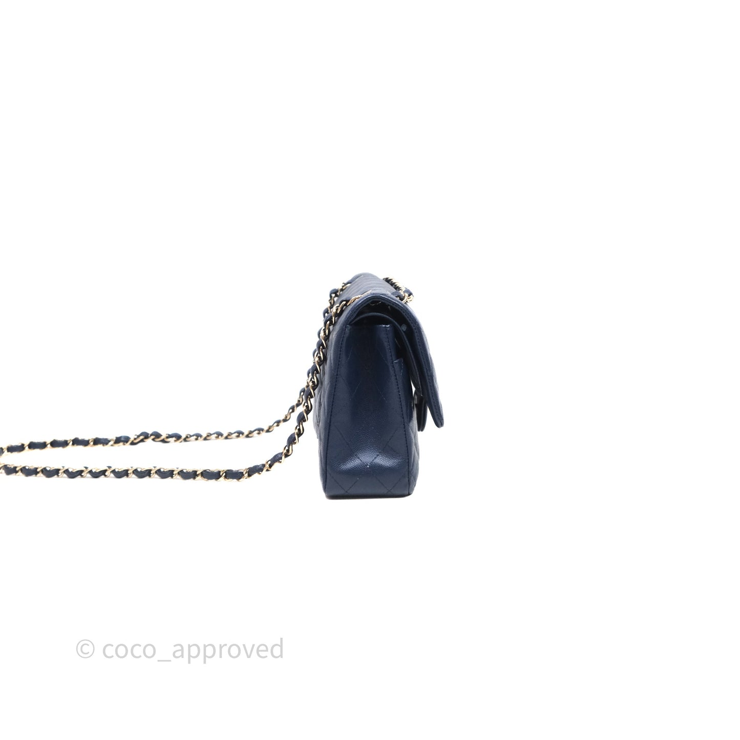 Chanel Medium Classic Flap Quilted Dark Blue Caviar Gold Hardware