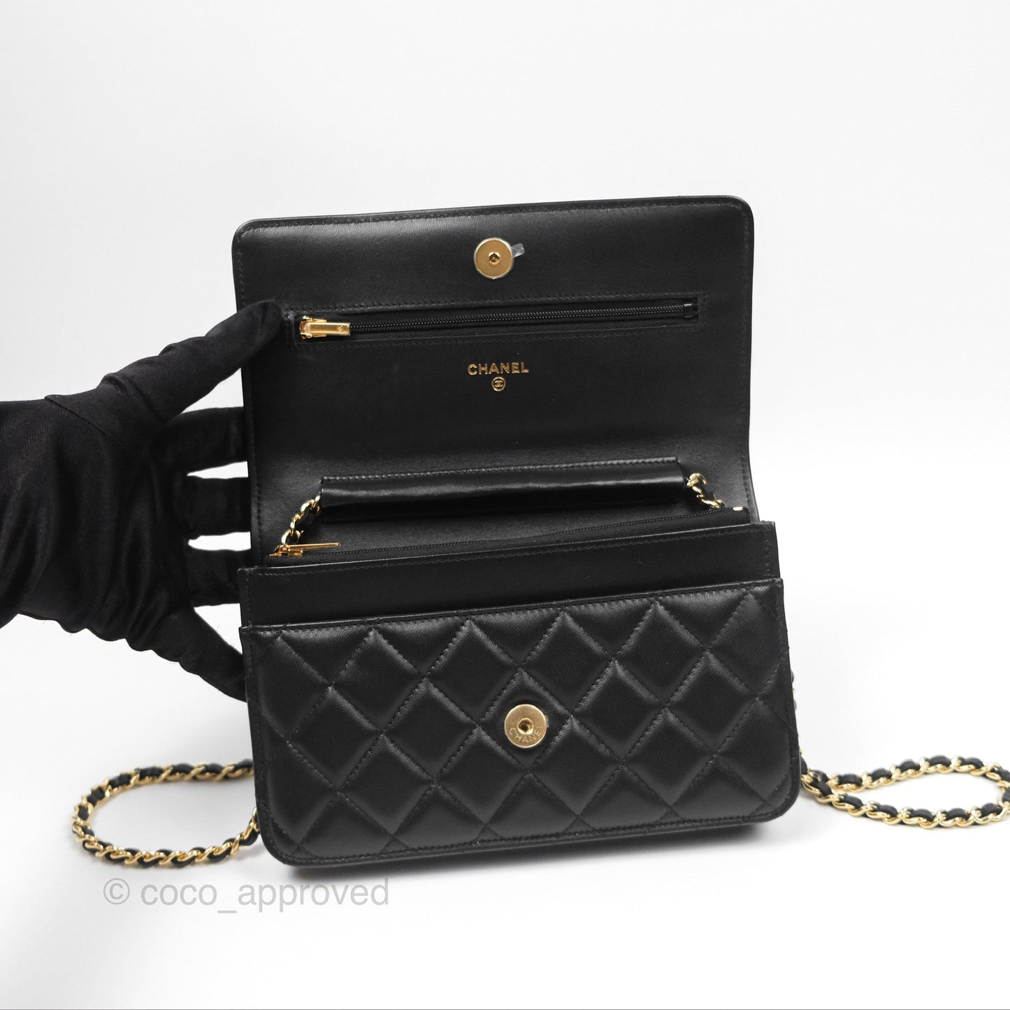 Chanel Quilted Classic Wallet on Chain WOC Black Lambskin Gold Hardware