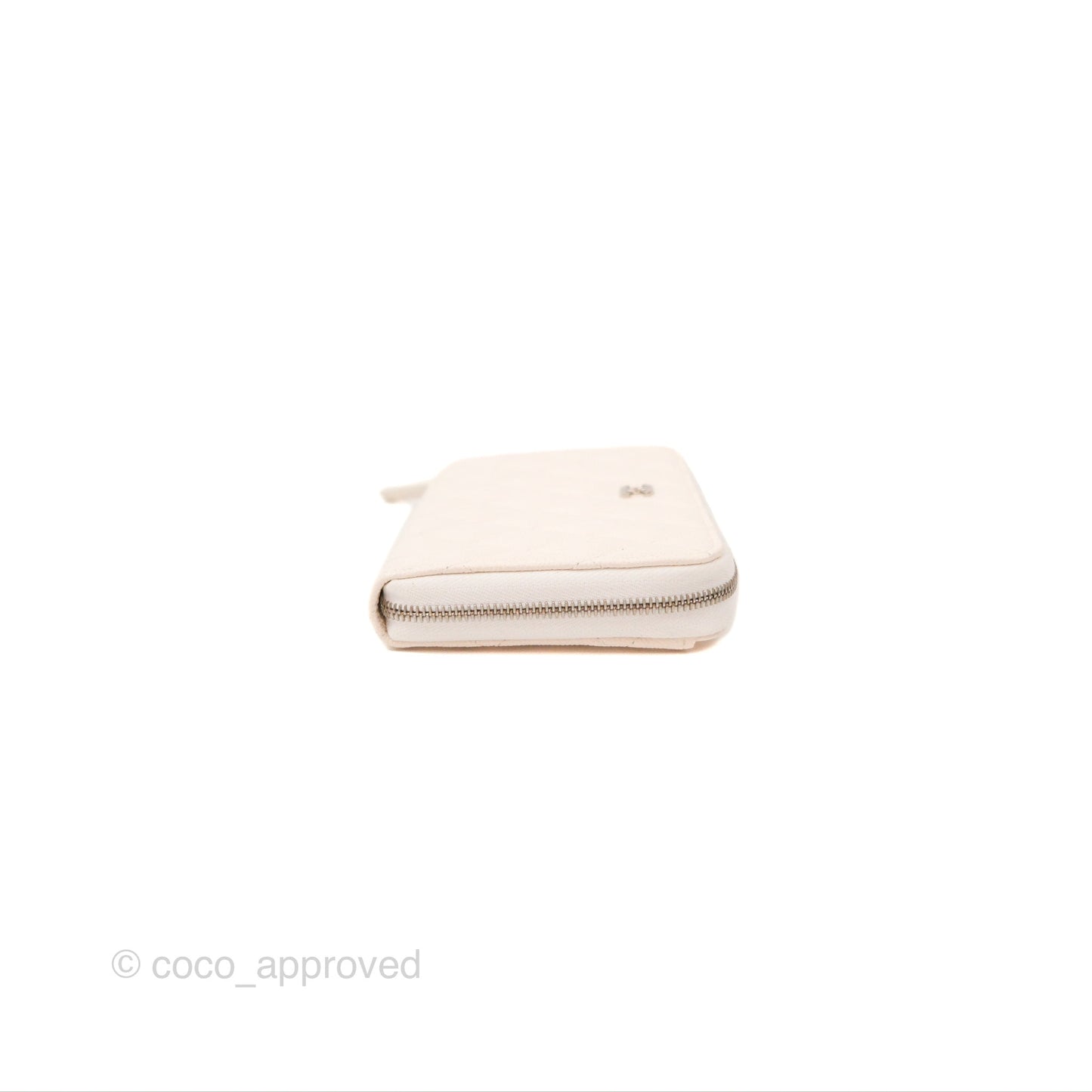 Chanel Quilted Zip Long Wallet White Caviar Silver Hardware
