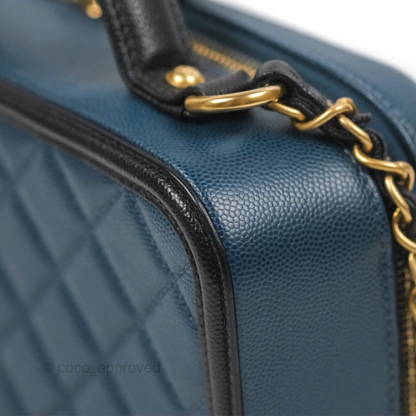 Chanel Quilted Medium CC Filigree Vanity Case Navy Black Caviar Aged Gold Hardware