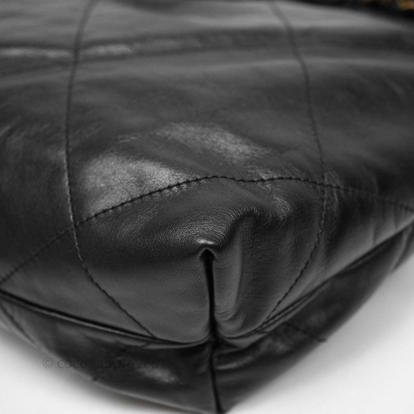 Chanel 22 Small Black Calfskin Aged Gold Hardware