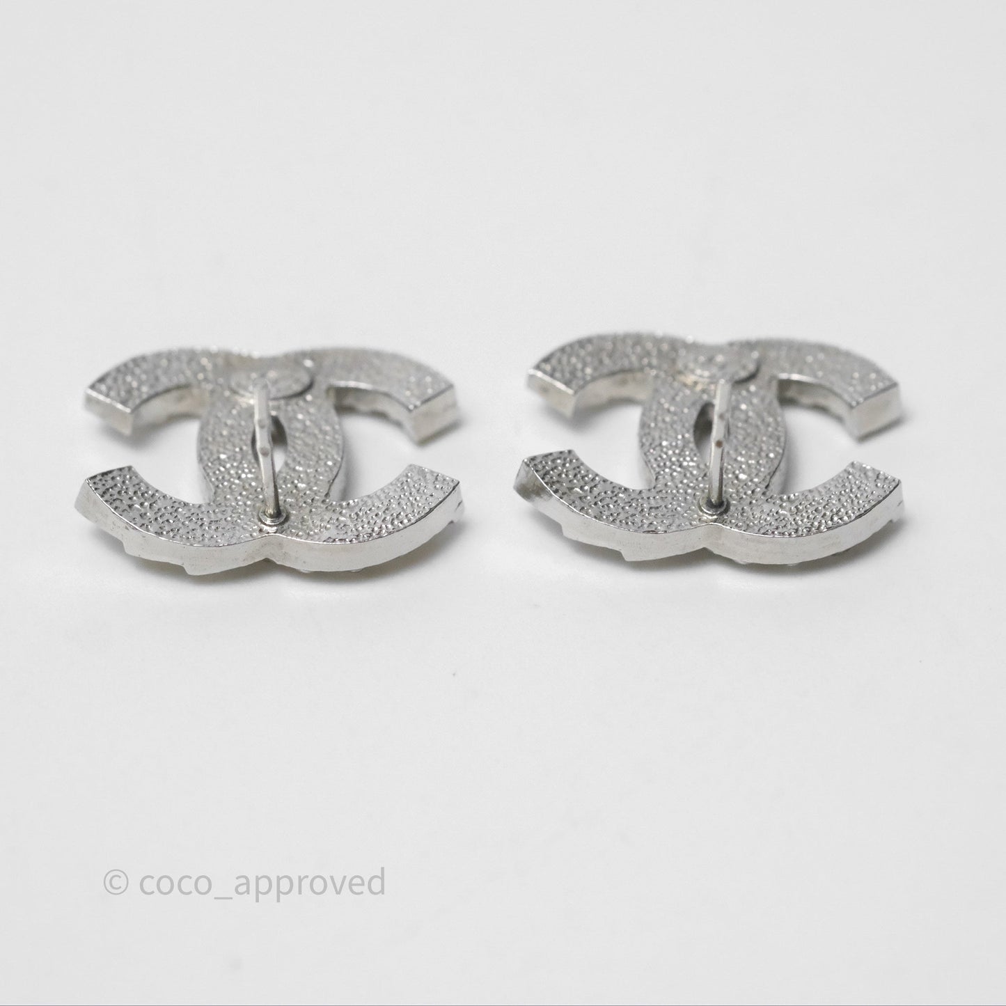 Chanel CC Crystals Earrings Silver Tone 14C