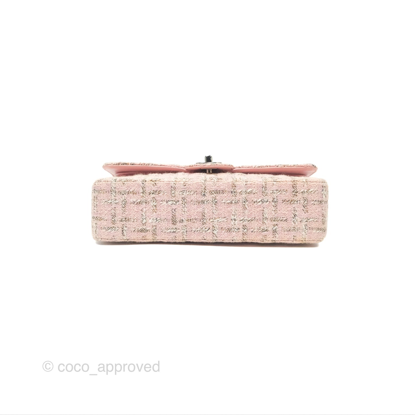 Chanel Classic M/L Medium Flap Quilted Pink Tweed Silver Hardware