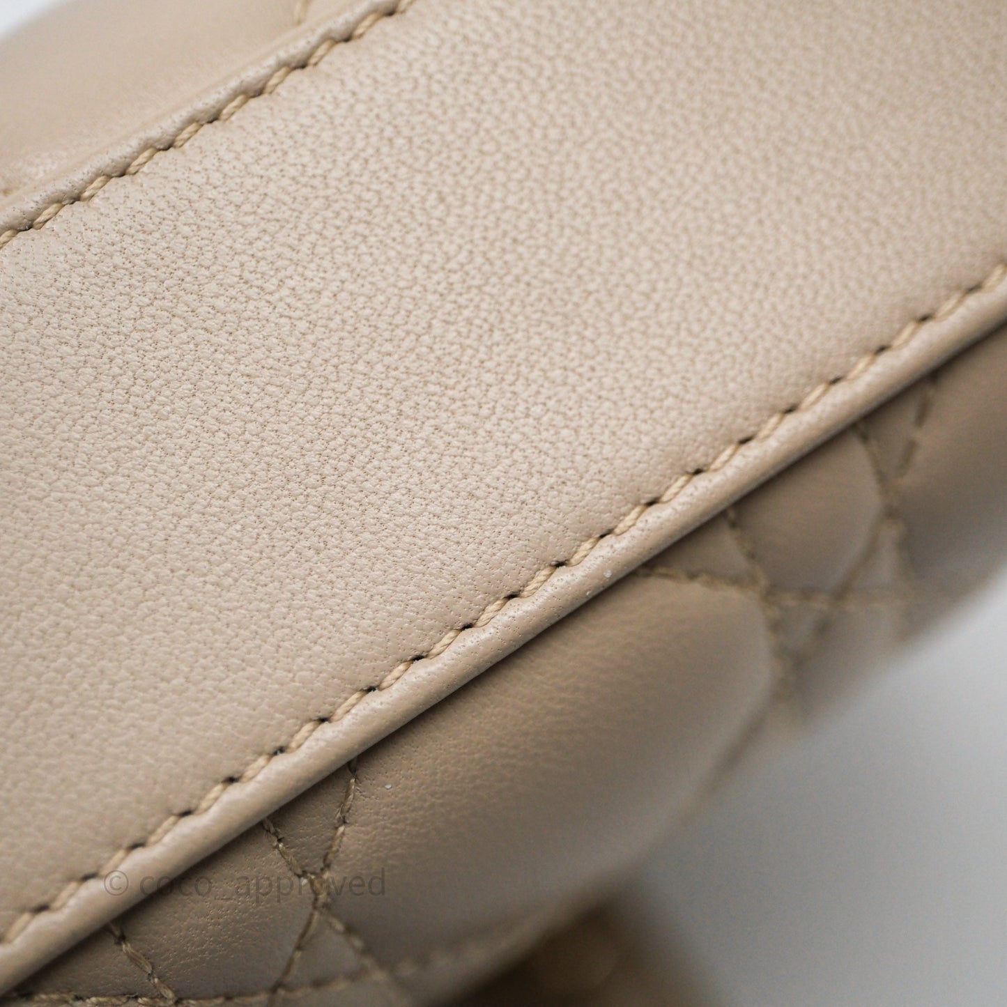 Christian Dior Small Lady D-Joy Powder Beige Cannage Lambskin Gold Hardware