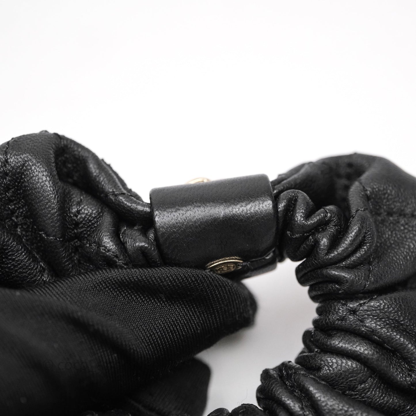 Chanel CC Black Leather Hair Accessory Gold Tone 21K