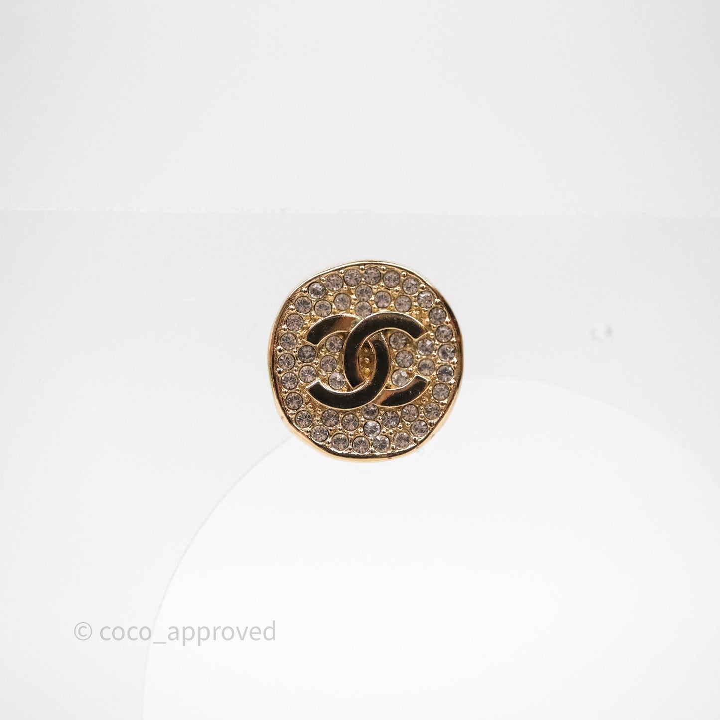 Chanel CC Crystals Round Earrings Gold Tone 21K
