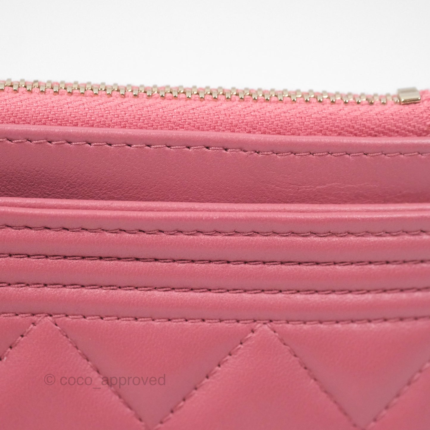 Chanel Boy Long Pouch Wallet Dusty Pink Lambskin Aged Gold Hardware