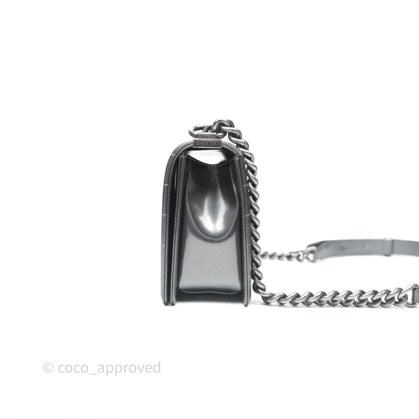 Chanel Medium Boy Metallic Dark Grey Iridescent Glazed Calfskin Ruthenium Hardware