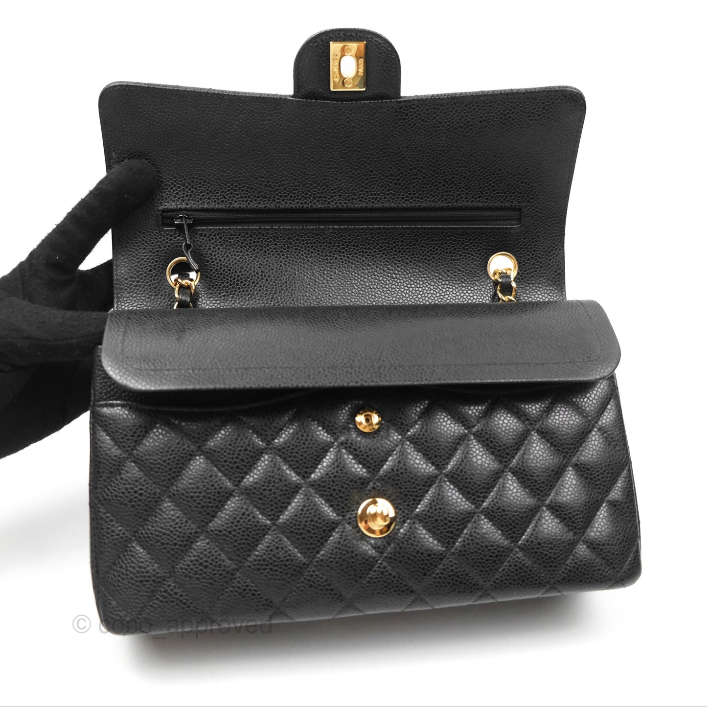 Chanel Classic M/L Medium Flap Quilted Black Caviar Gold Hardware