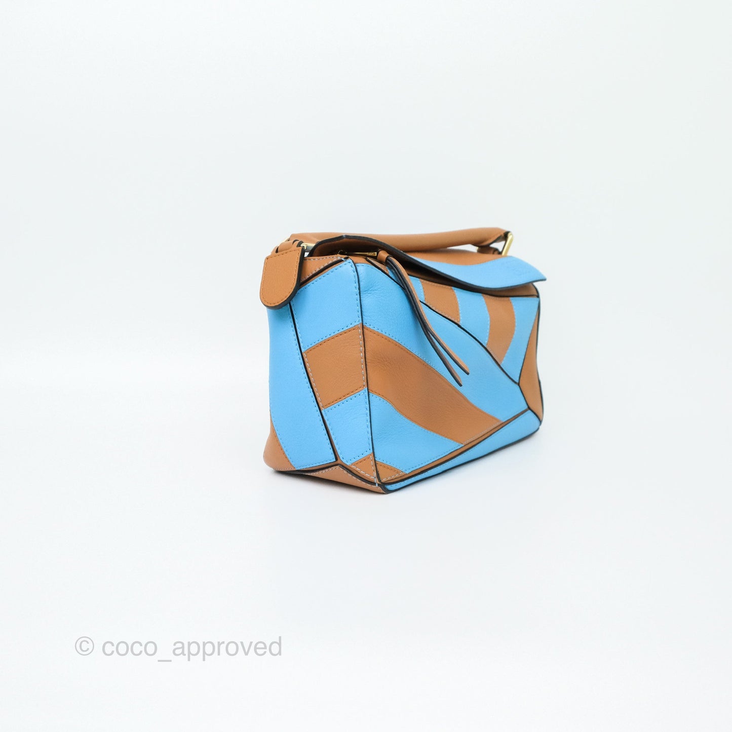 Loewe Small Rugby Puzzle Blue Tan Calfskin