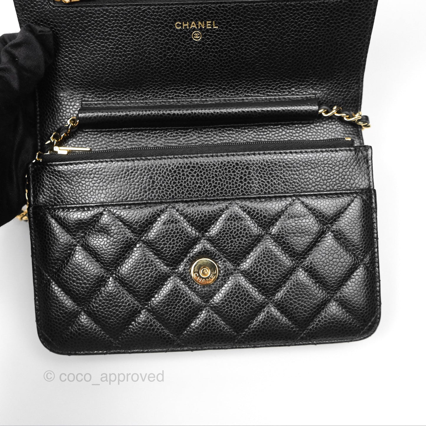 Chanel Classic Wallet On Chain WOC Quilted Black Caviar Gold Hardware