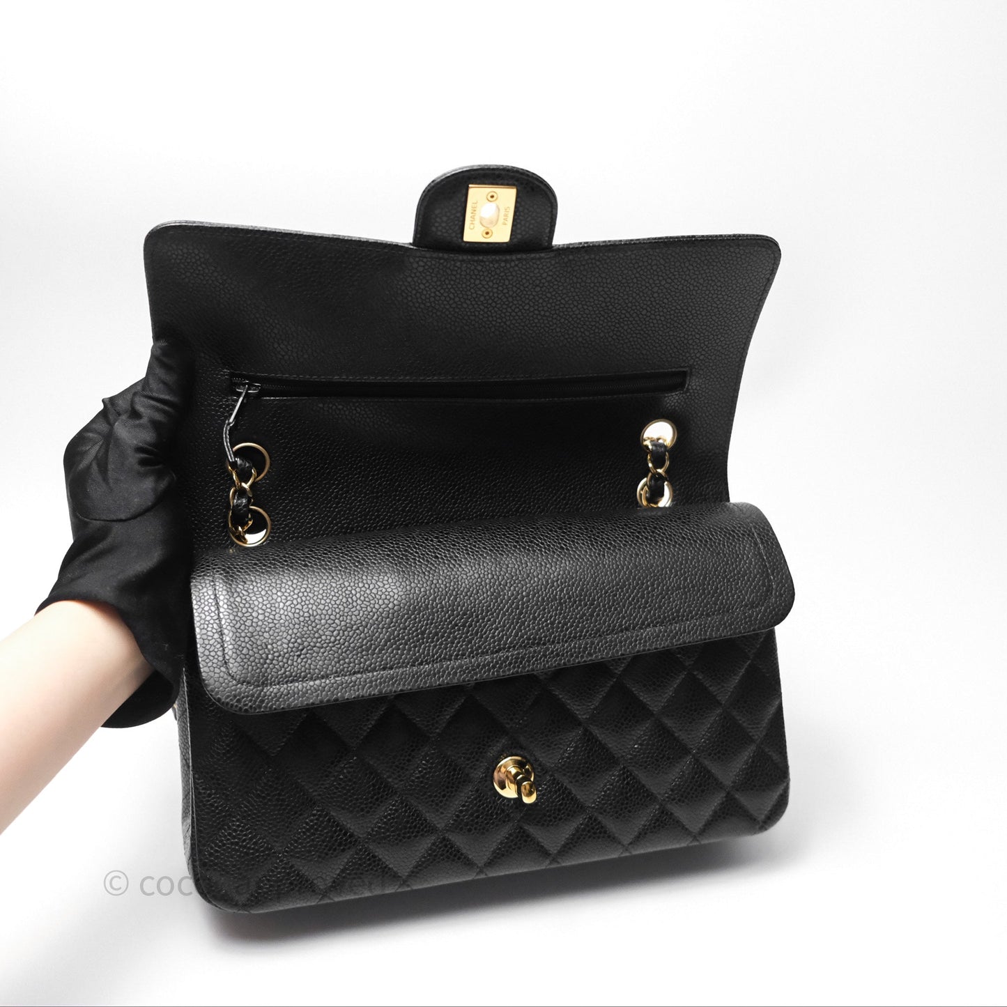 Chanel Classic M/L Medium Flap Quilted Black Caviar Gold Hardware