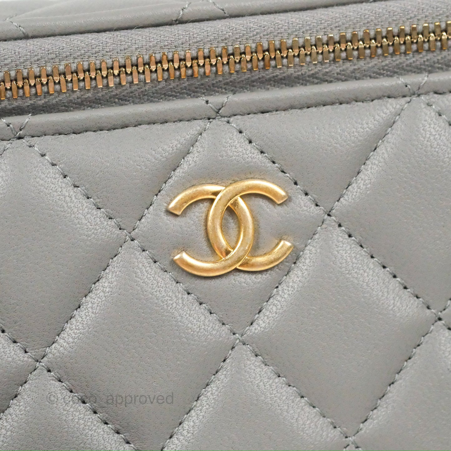 Chanel Vanity Rectangular Metal Top Handle Grey Lambskin Aged Gold Hardware