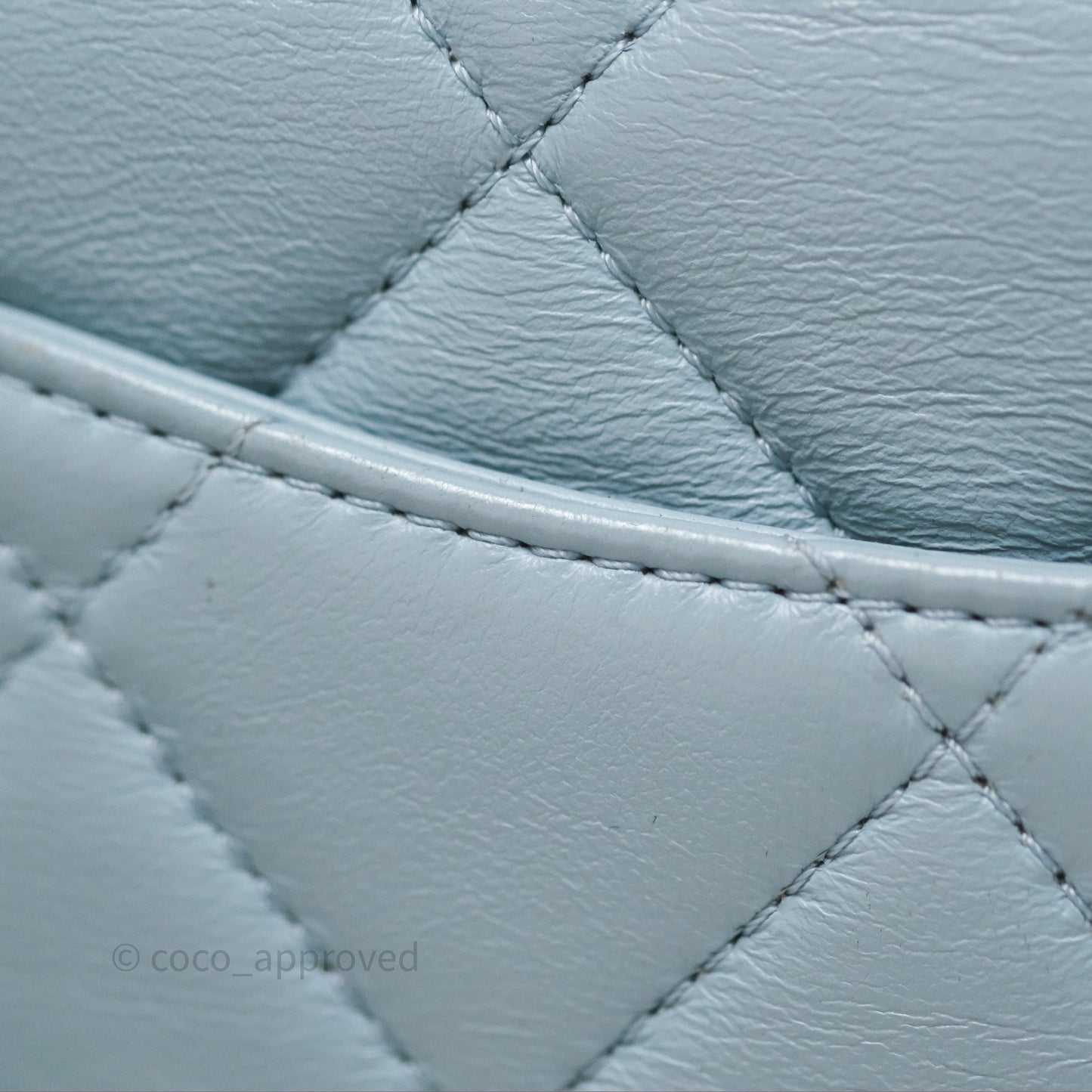 Chanel Quilted Enamel Pending CC Mini Square Flap Baby Blue Lambskin 22P