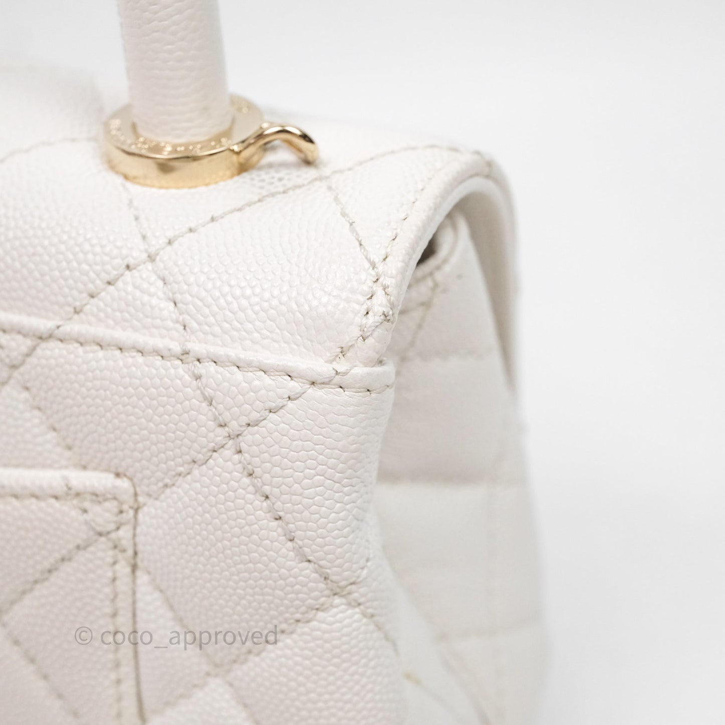 Chanel Mini Coco Handle Quilted White Caviar Gold Hardware