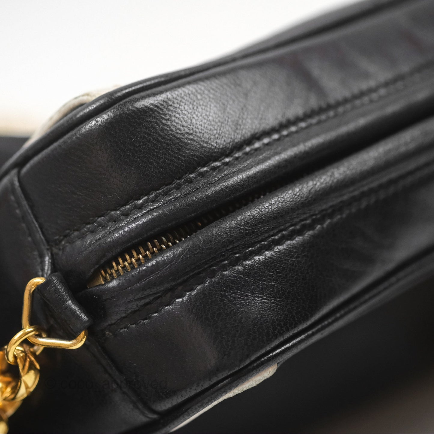 Chanel Vintage White CC Camera Bag Black Lambskin Gold Hardware