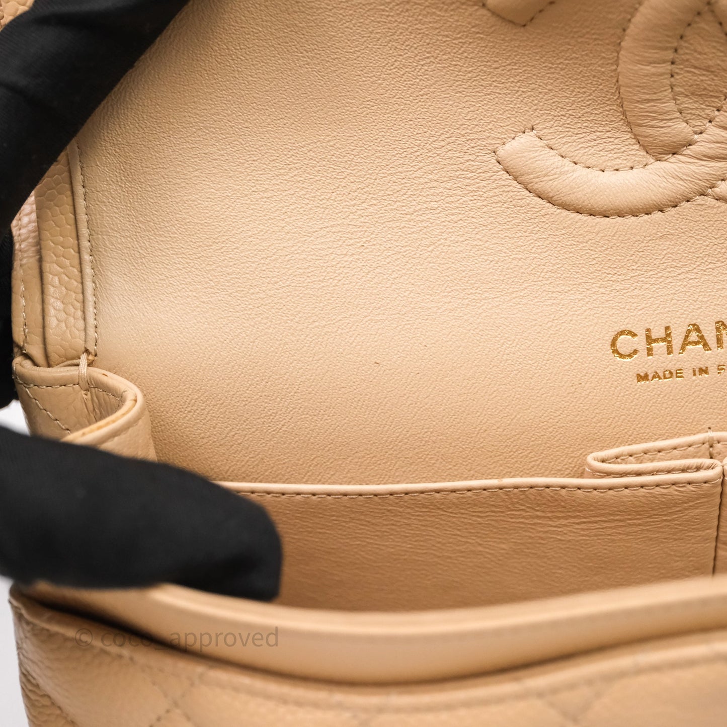 Chanel Classic M/L Medium Flap Quilted Beige Caviar Gold Hardware