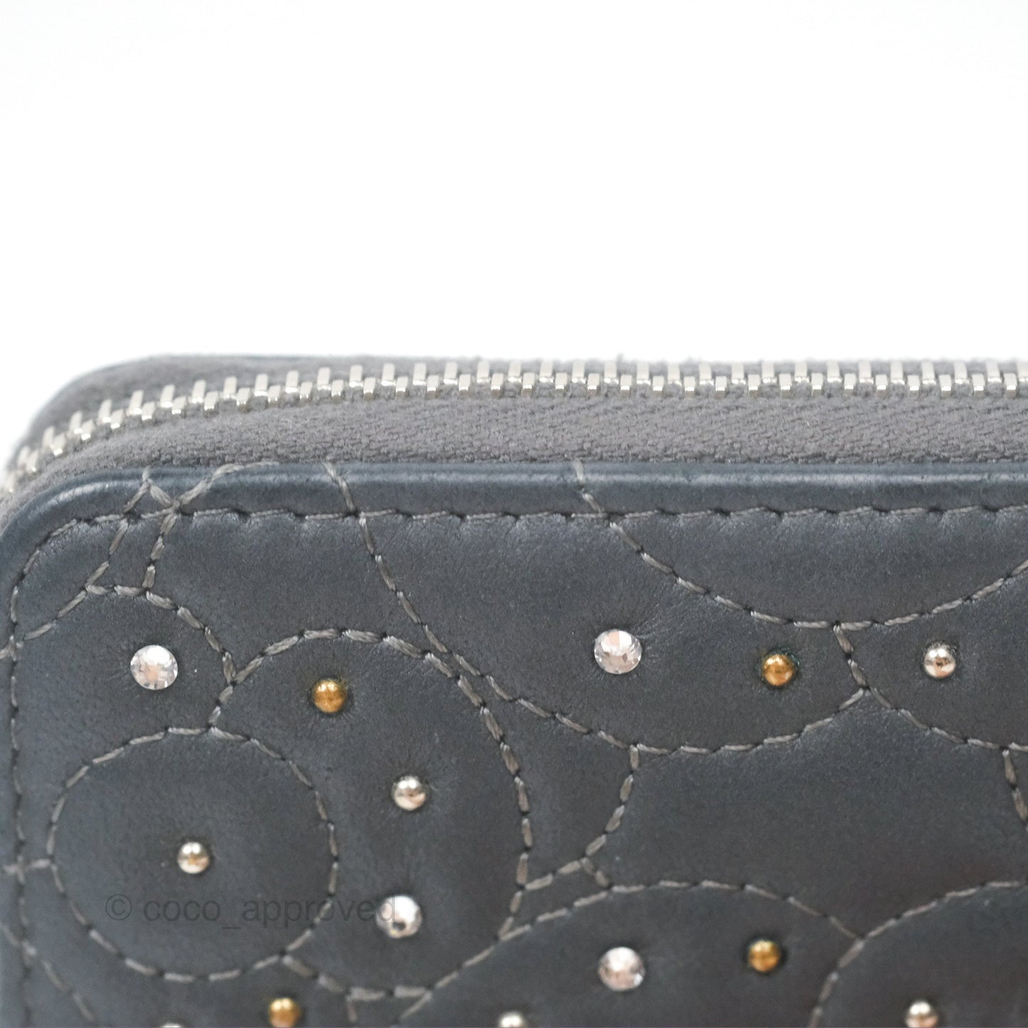Chanel Camellia Crystal Studded Zipped Coin Purse Grey Silver Hardware