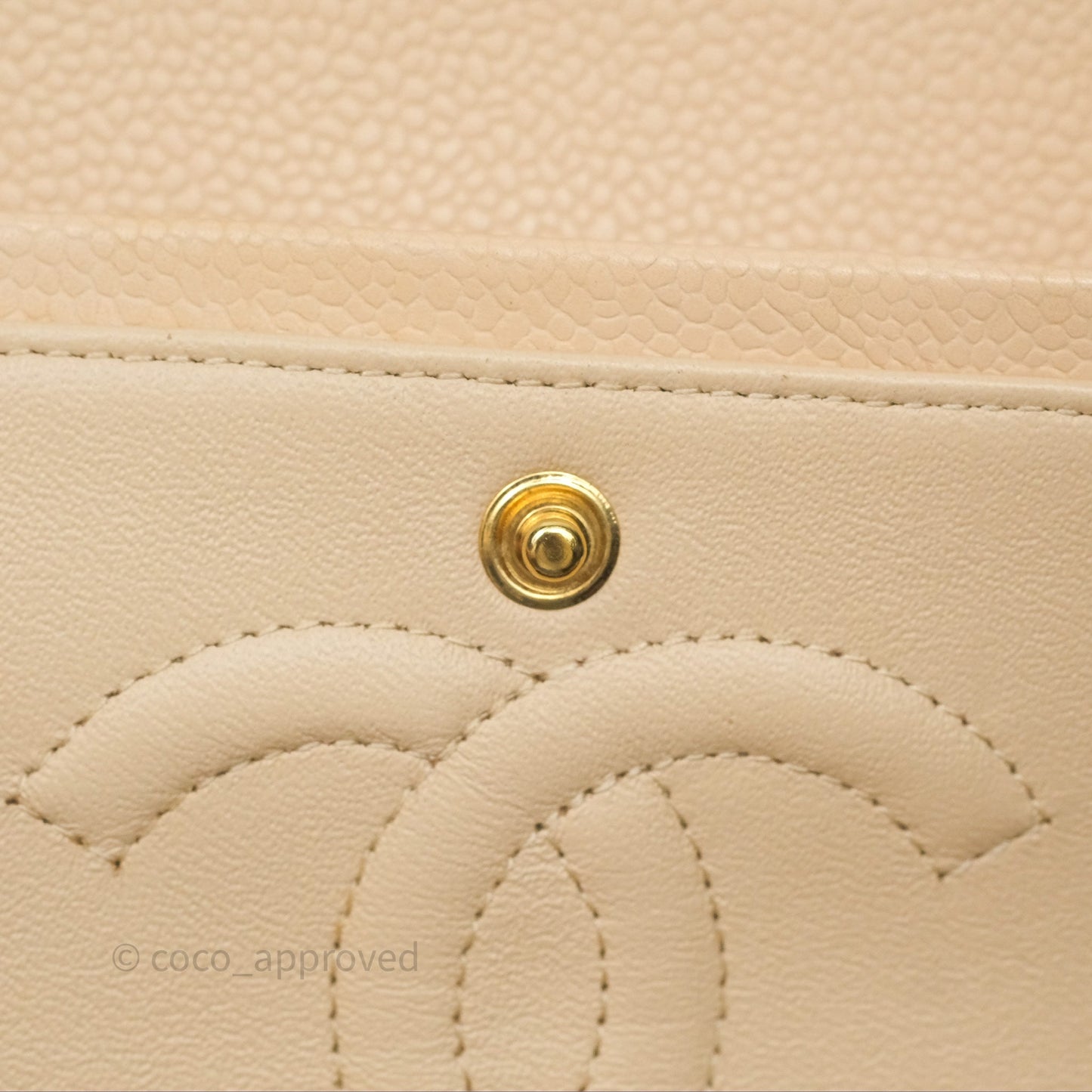 Chanel M/L Medium Classic Flap Quilted Beige Caviar Gold Hardware