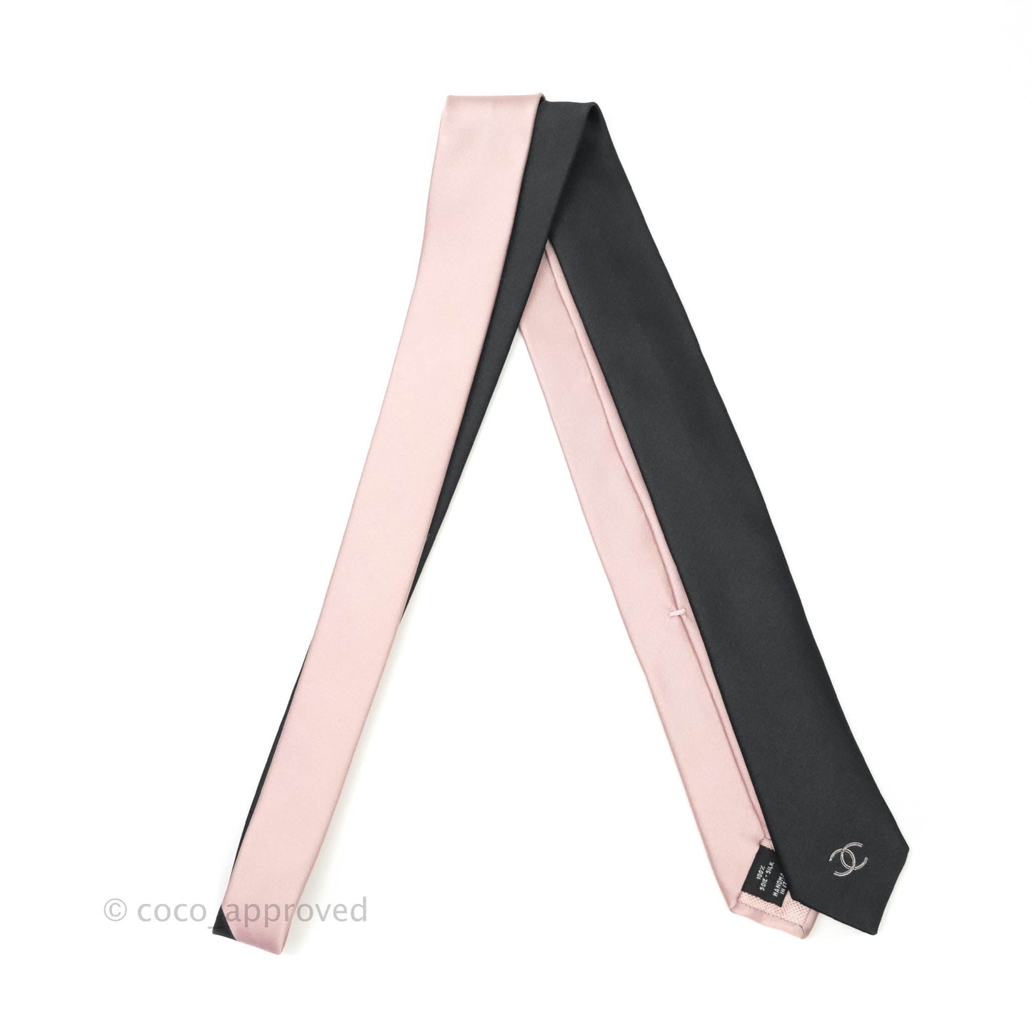 Chanel CC Silk Tie in Black & Pink