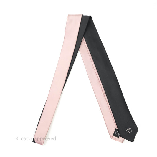 Chanel CC Silk Tie in Black & Pink