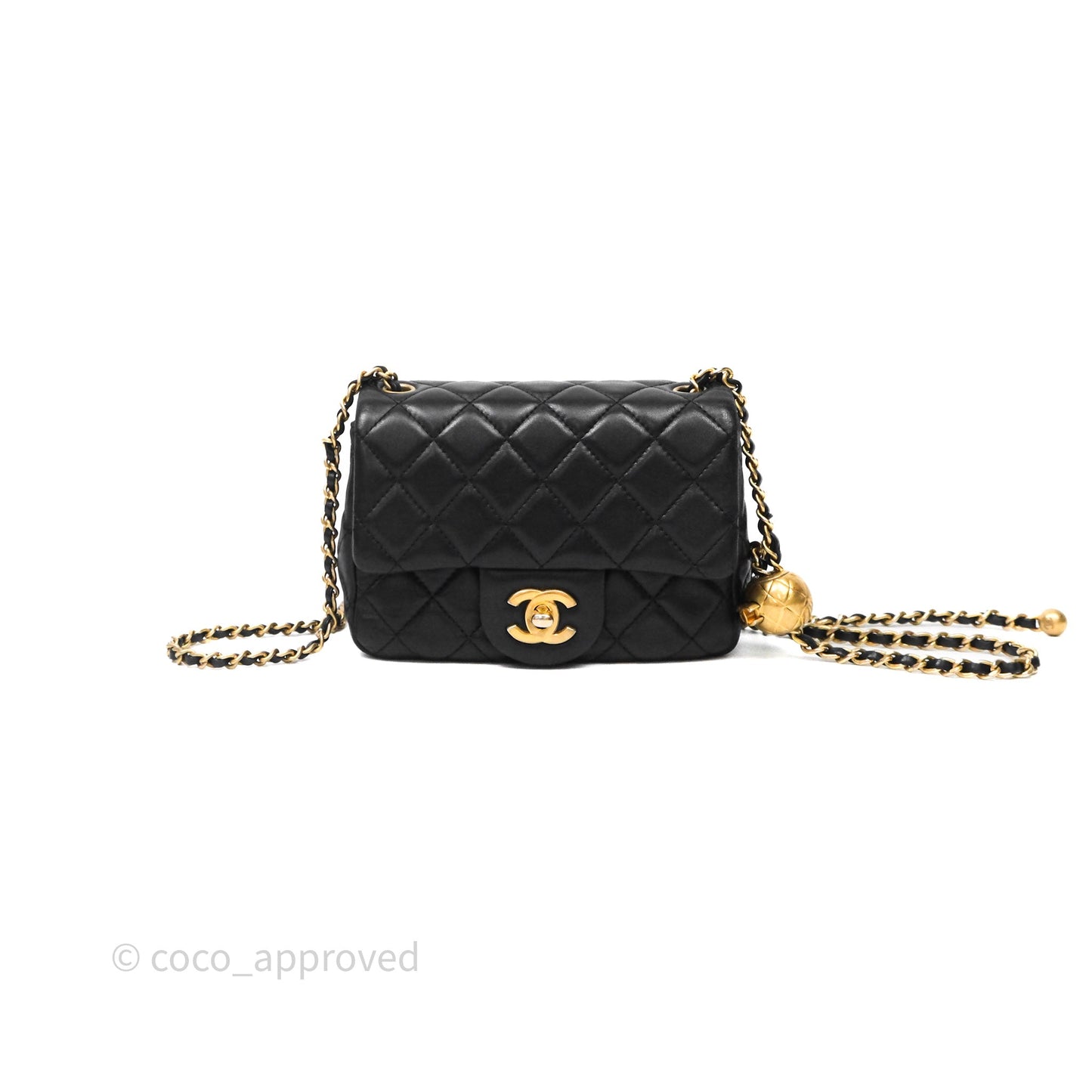Chanel Pearl Crush Mini Square Quilted Black Lambskin Aged Gold Hardware