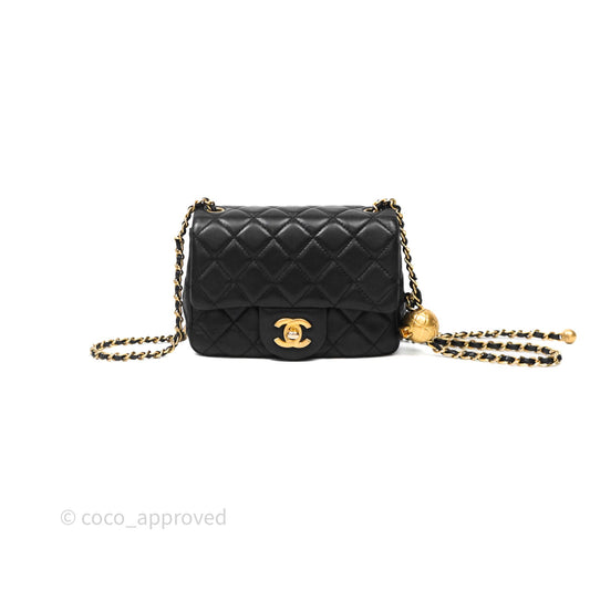 Chanel Pearl Crush Mini Square Quilted Black Lambskin Aged Gold Hardware
