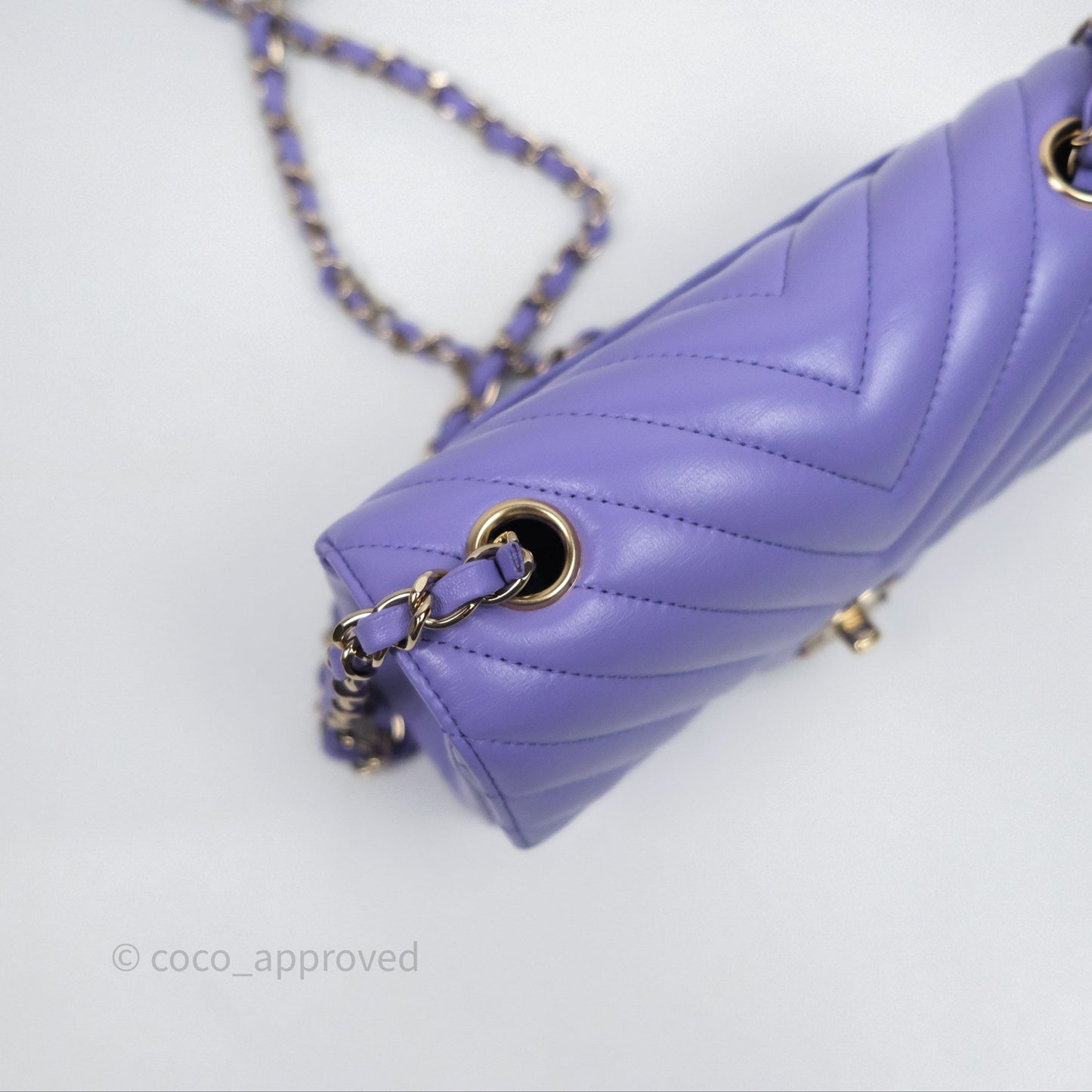 Chanel Quilted Mini Rectangular Chevron Purple Lambskin Gold Hardware