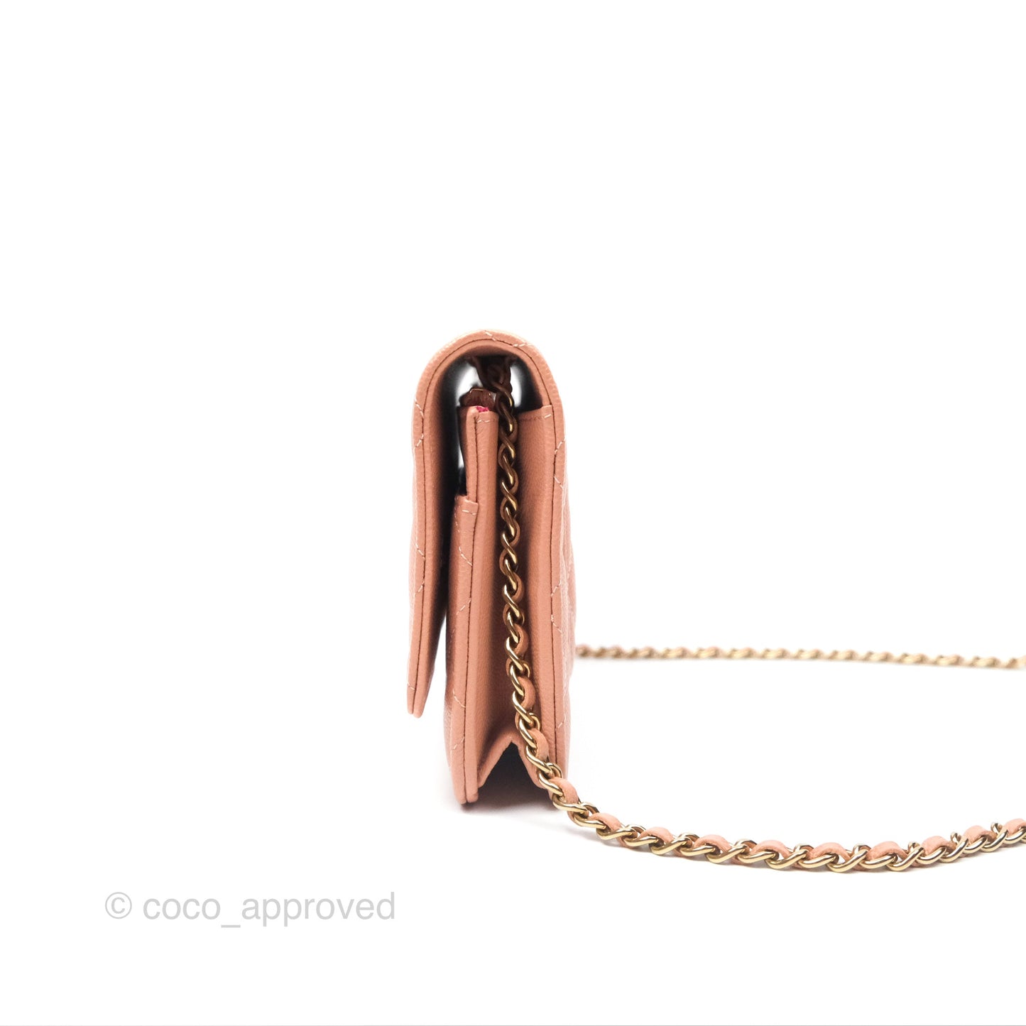 Chanel Quilted Wallet On Chain WOC Rosy Beige Caviar Gold Hardware