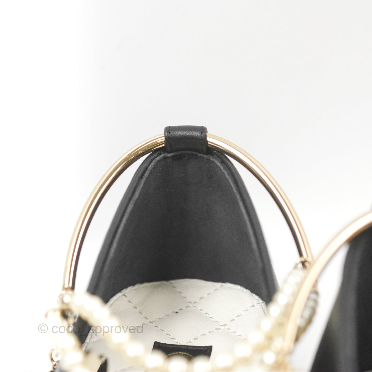 Chanel Ankle Double Pearl Pendant Flat Ballerinas Black Lambskin Size 37