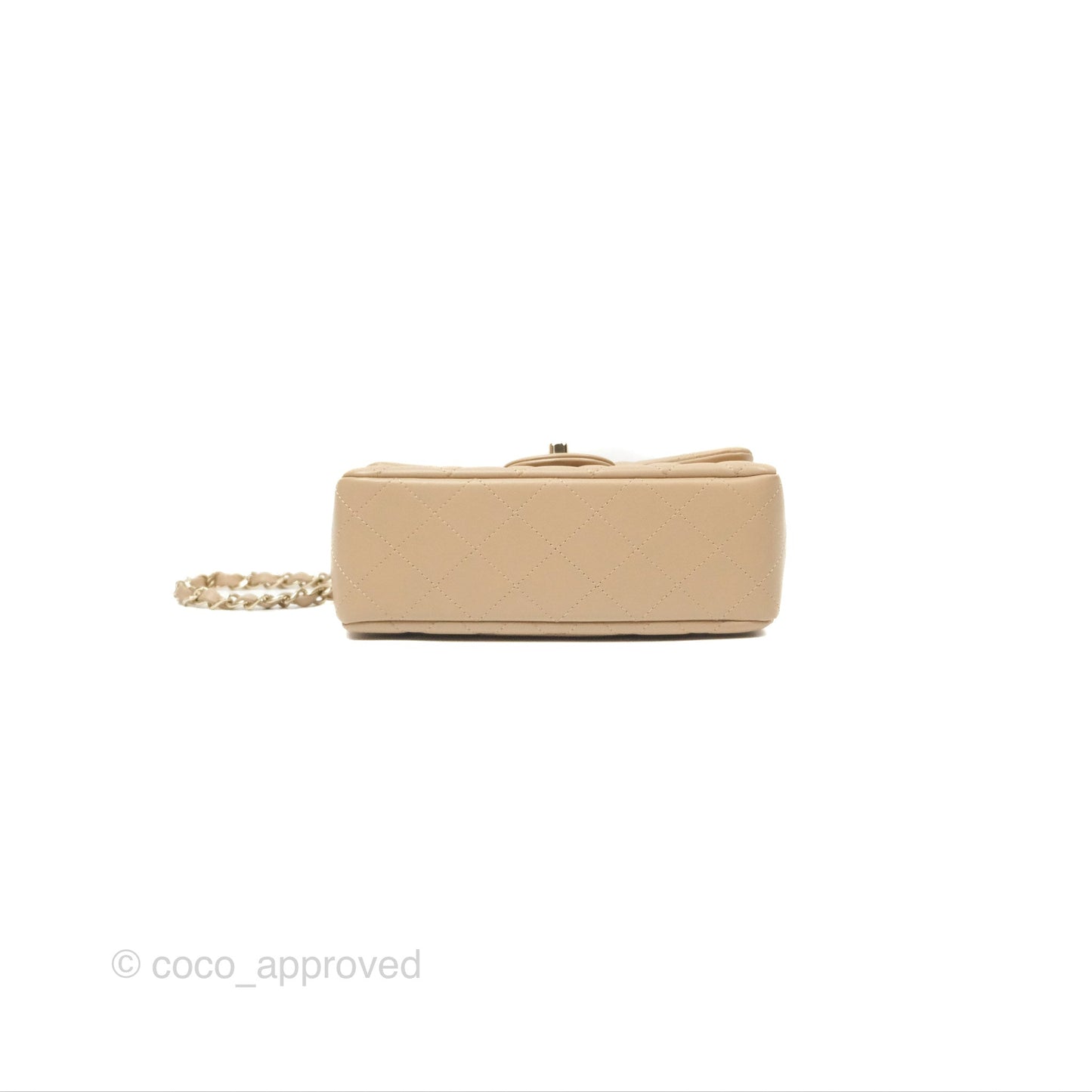 Chanel Mini Rectangular Quilted Beige Lambskin Gold Hardware