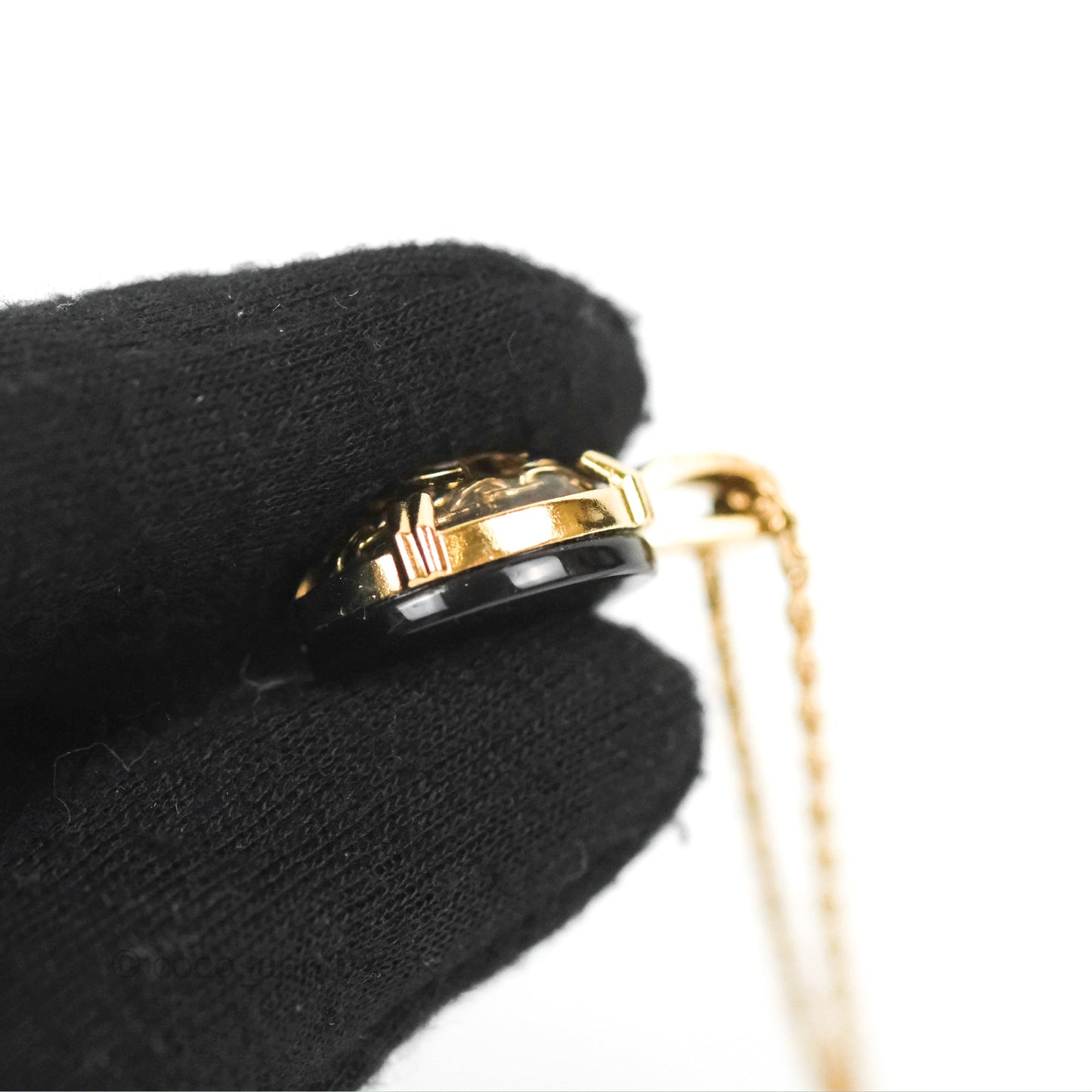 Chanel CC Chain Black Round Pendant Necklace Gold Tone 22A