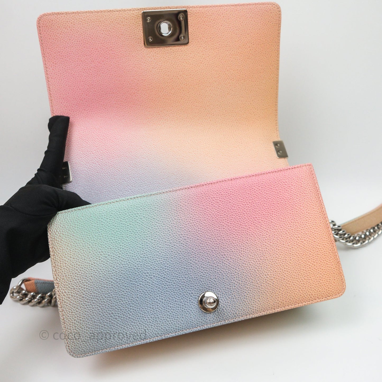 Chanel Medium Boy Quilted Rainbow Caviar Silver Hardware