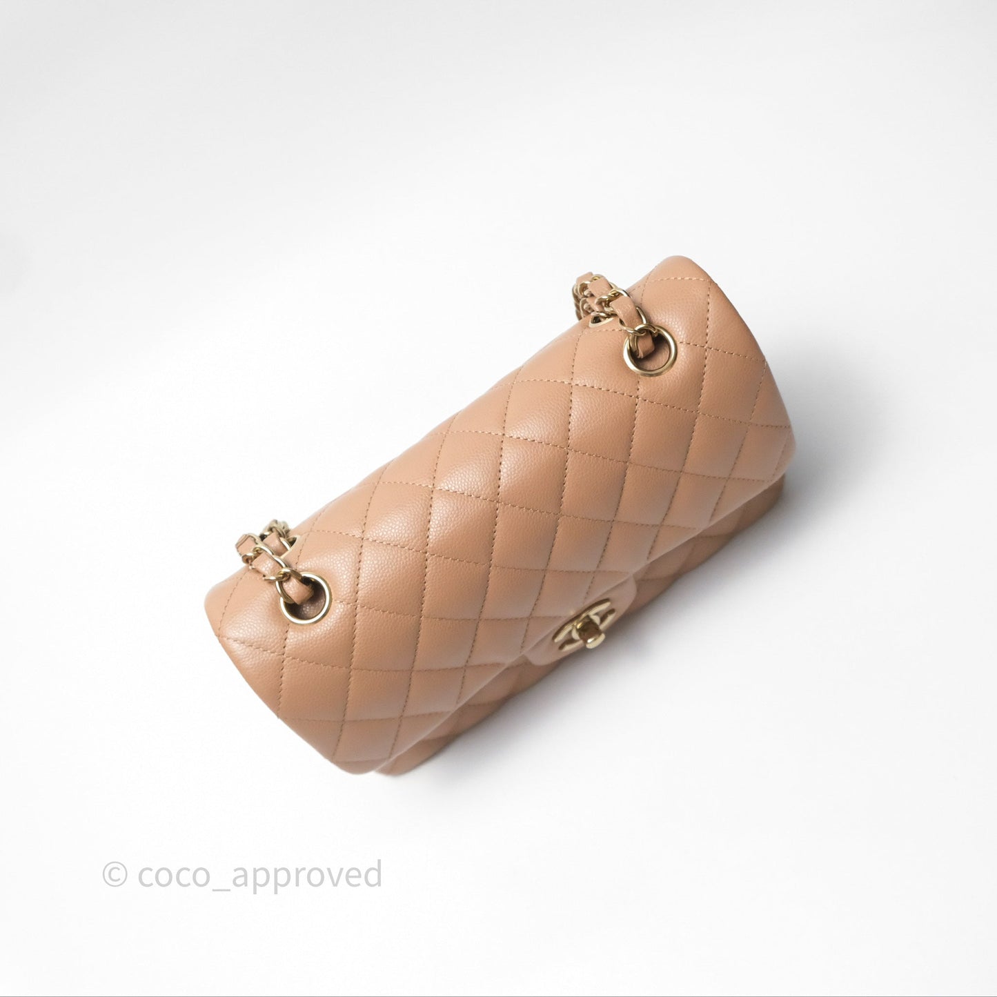 Chanel Small Classic Quilted Flap Dark Beige Caviar Gold Hardware