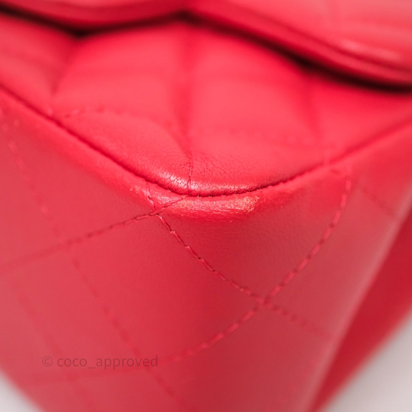 Chanel Mini Square Quilted Red Lambskin Aged Gold Hardware