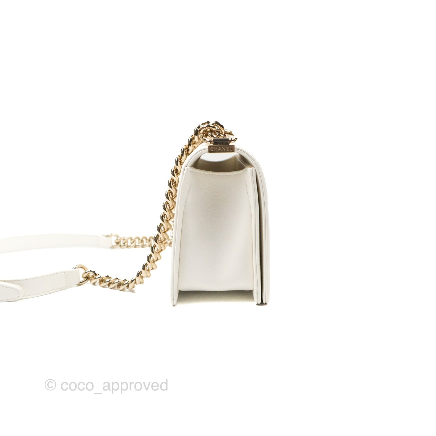 Chanel Medium Boy Quilted White Caviar Gold Hardware