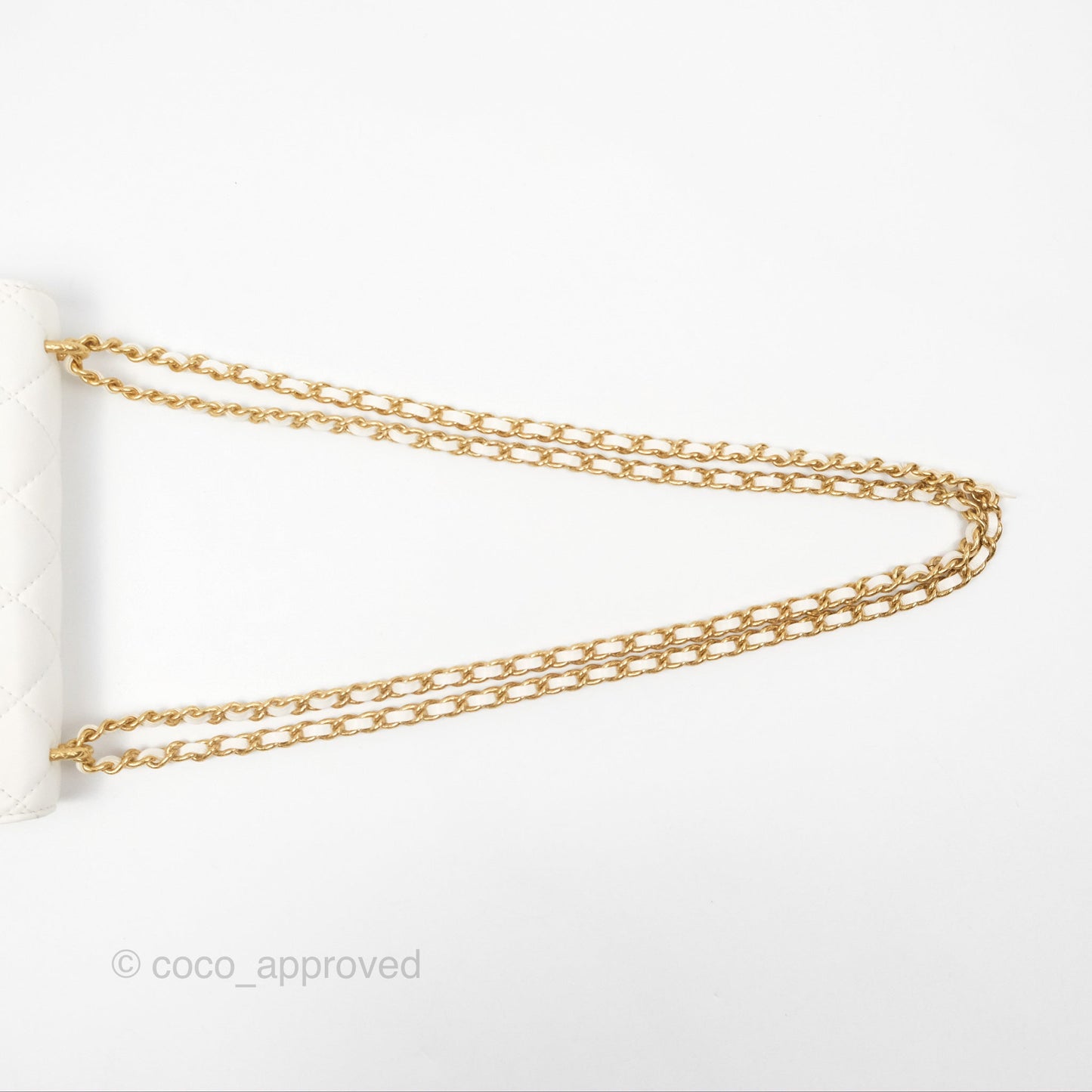Chanel Dynasty Phone Holder with Chain White Ivory Lambskin Aged Gold Hardware