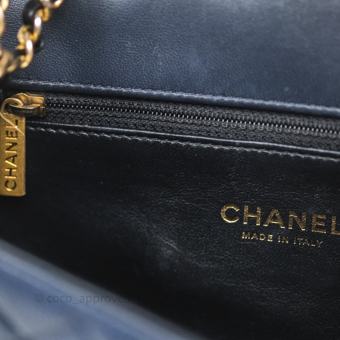 Chanel Small CC Filigree Flap Quilted Navy Black Caviar Aged Gold Hardware