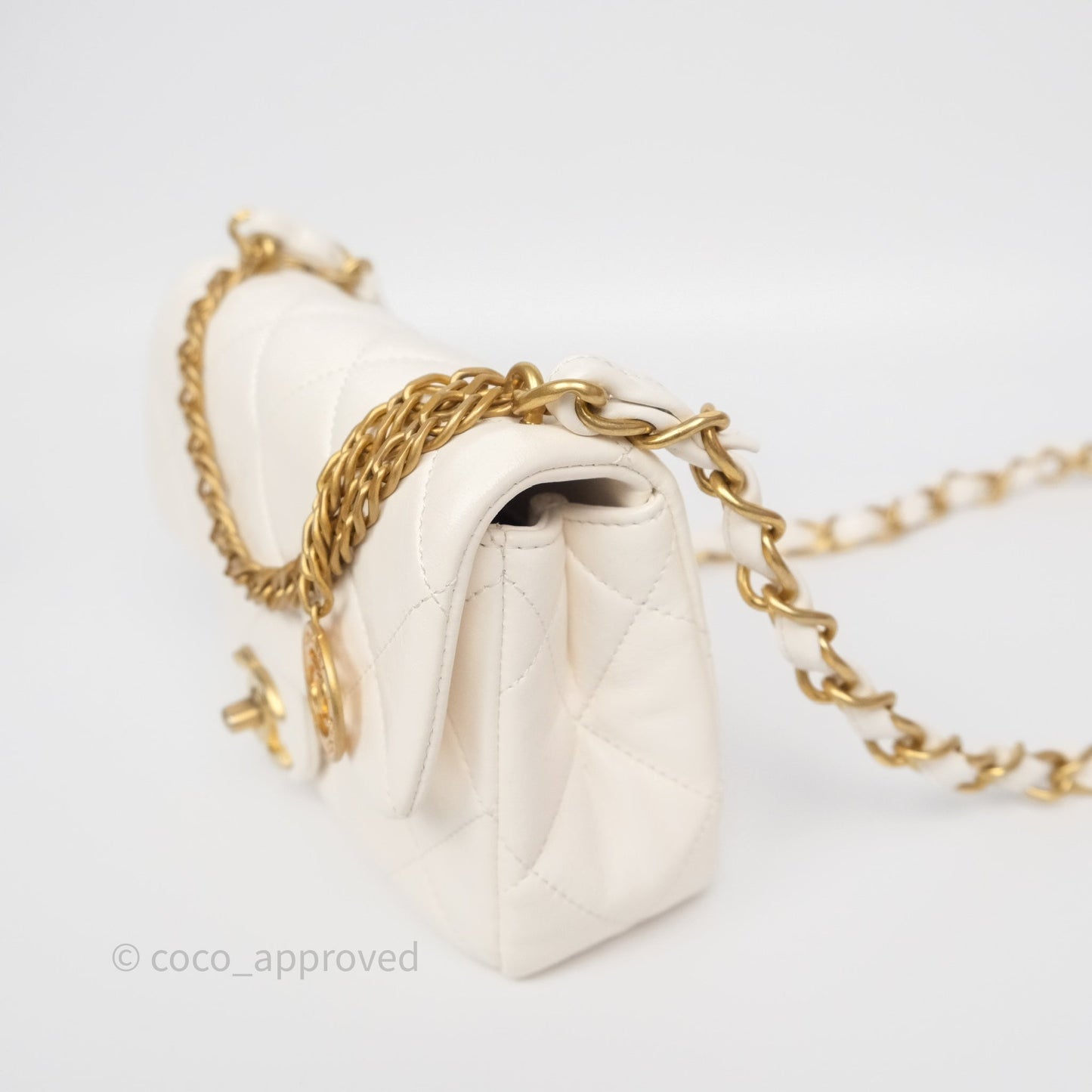 Chanel Small Fancy Jewel Flap White Shiny Lambskin Aged Gold Hardware 23S