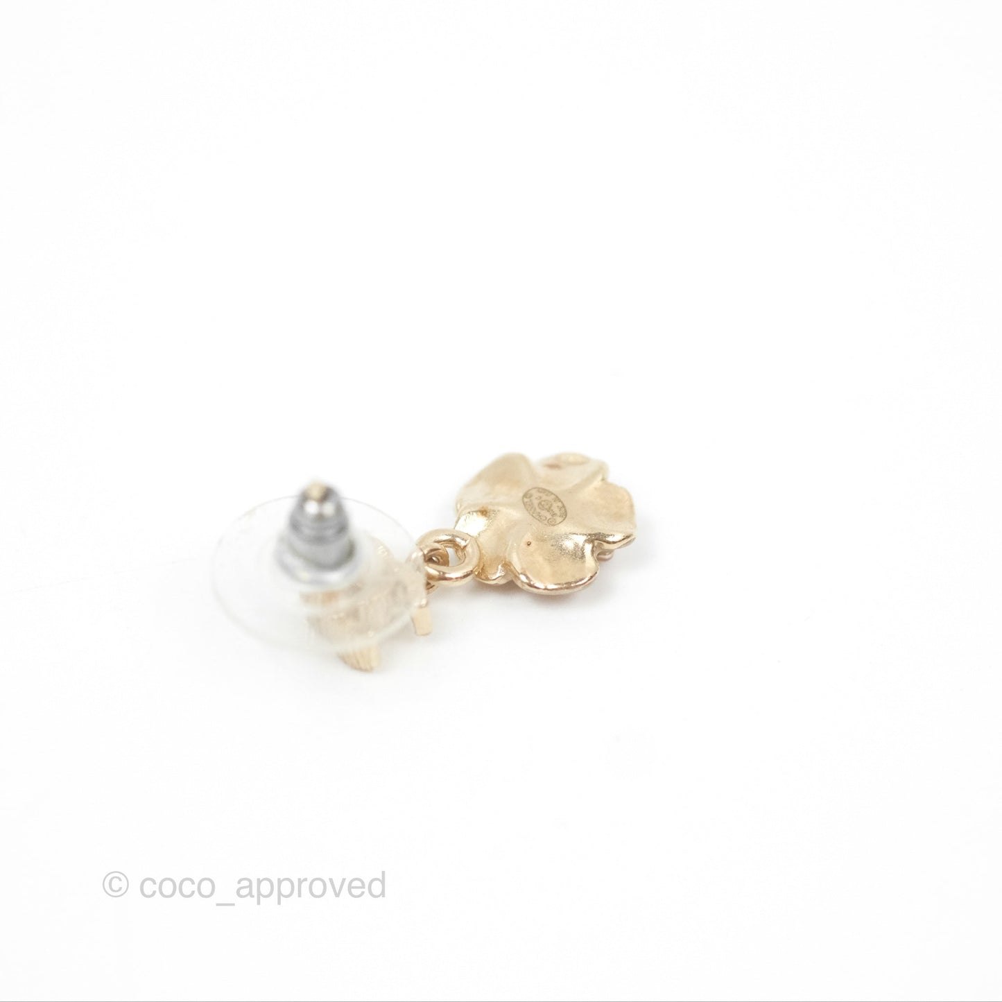 Chanel CC Camellia Drop Earrings Gold Tone 13C