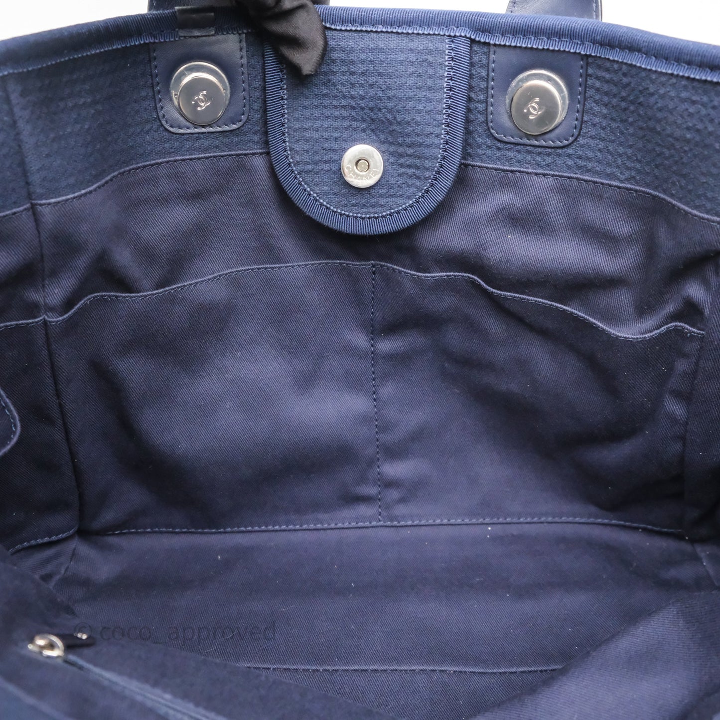 Chanel Large Deauville Navy Canvas Silver Hardware