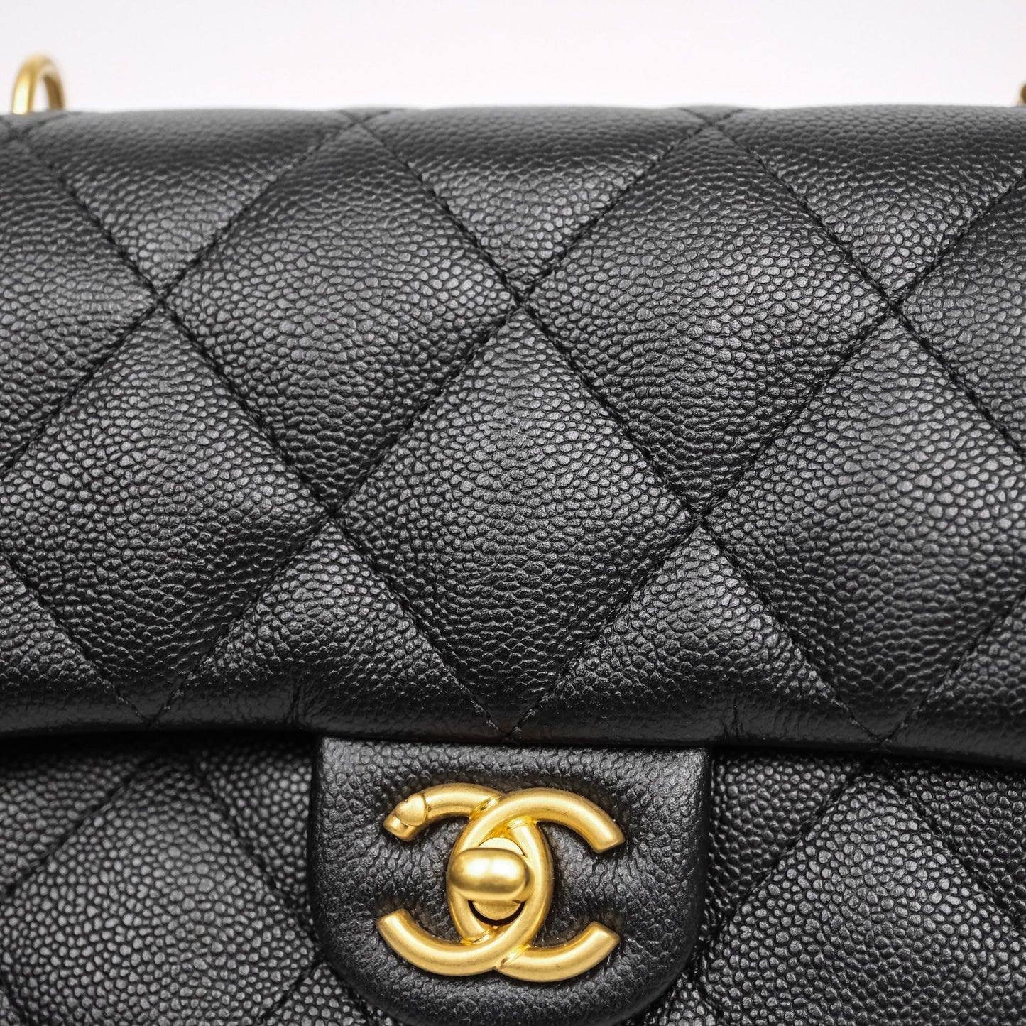 Chanel Mini Flap Bag Heart Adjustable Chain Black Caviar Aged Gold Hardware