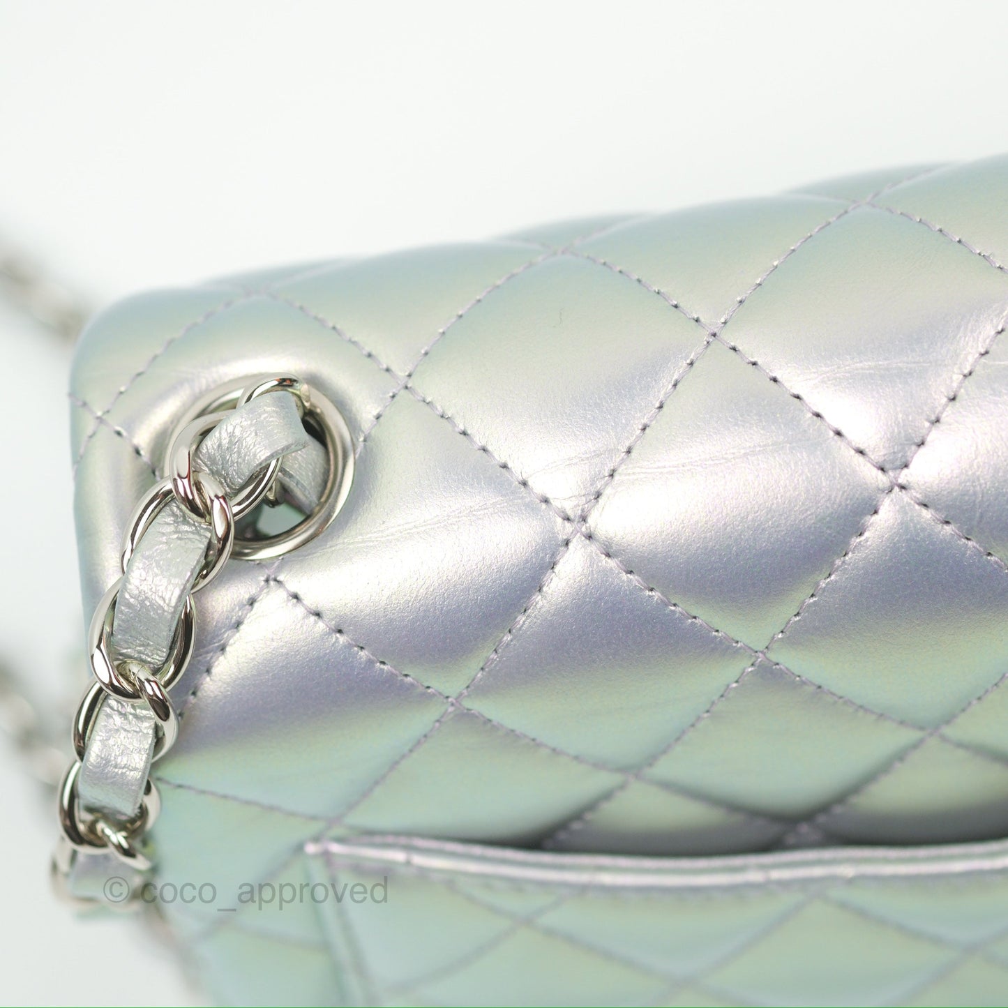 Chanel Mini Square Quilted Iridescent Lilac Silver Hardware 21K