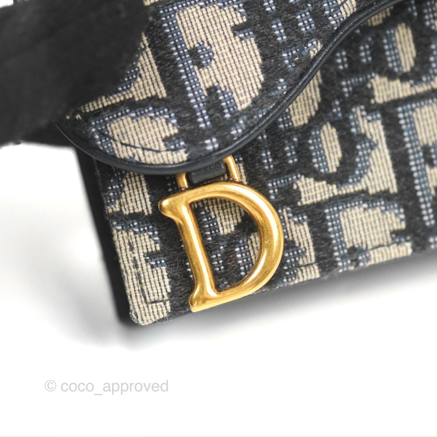 Christian Dior Saddle Flap Card Holder Blue Dior Oblique Jacquard