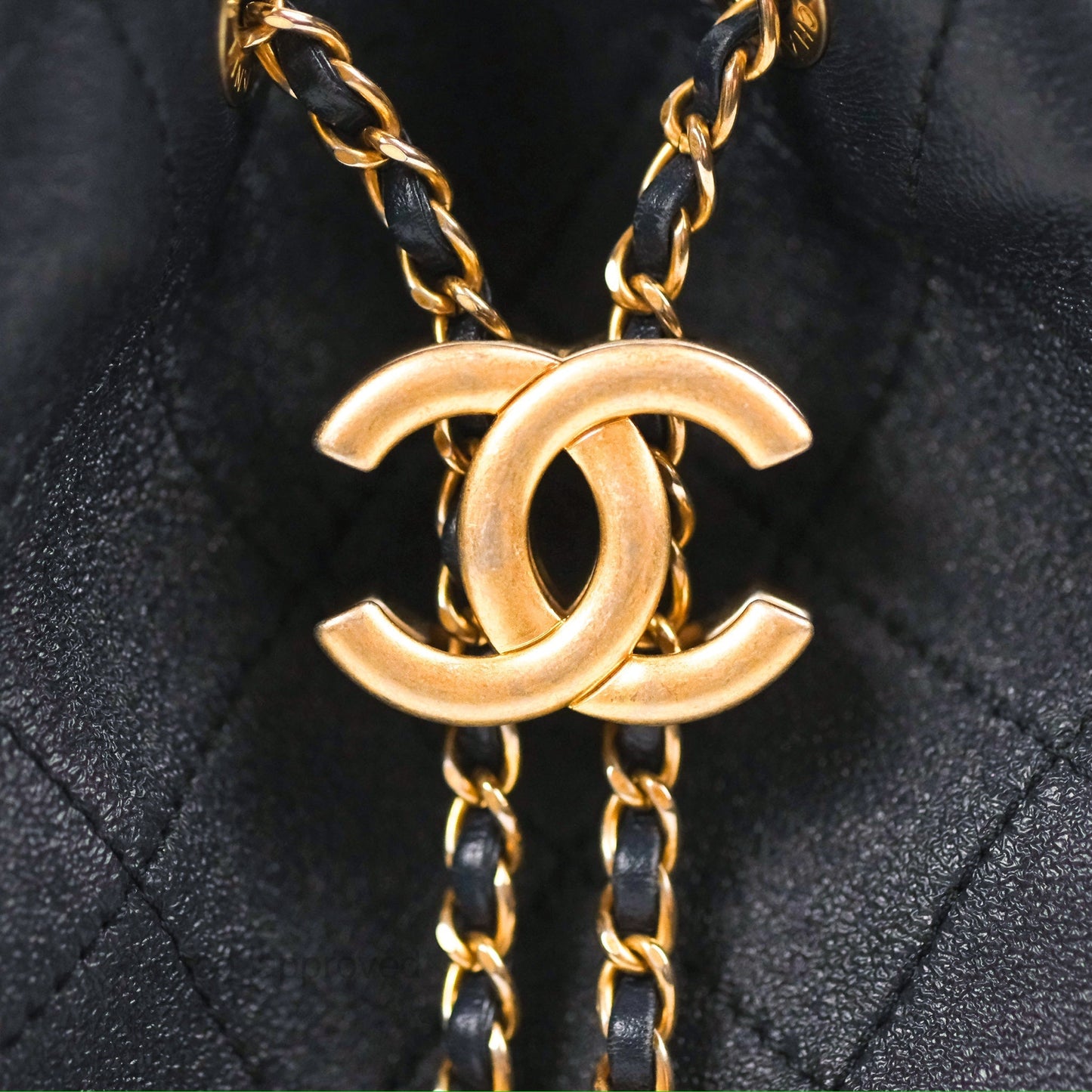 Chanel Quilted Top Handle Drawstring Bucket Bag Iridescent Navy Calfskin Aged Gold Hardware