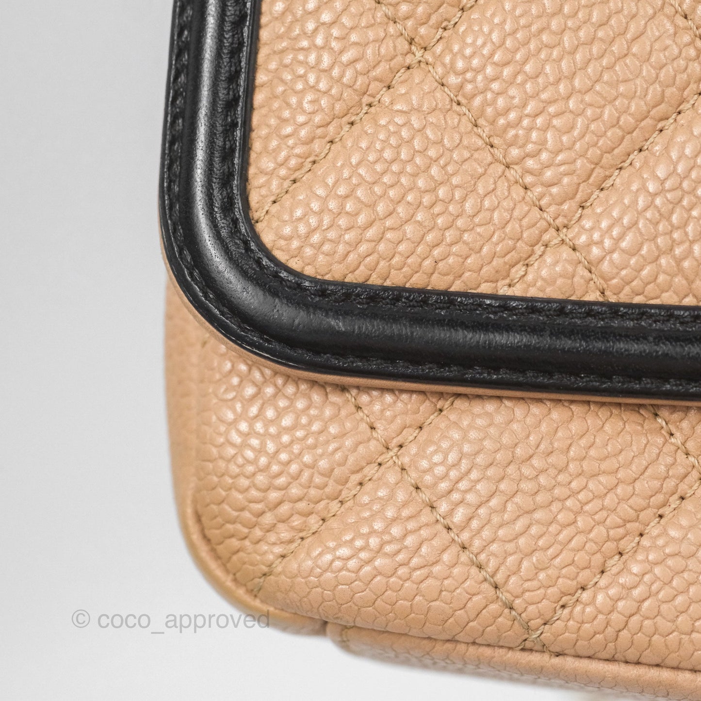 Chanel Small CC Filigree Flap Quilted Beige Black Caviar