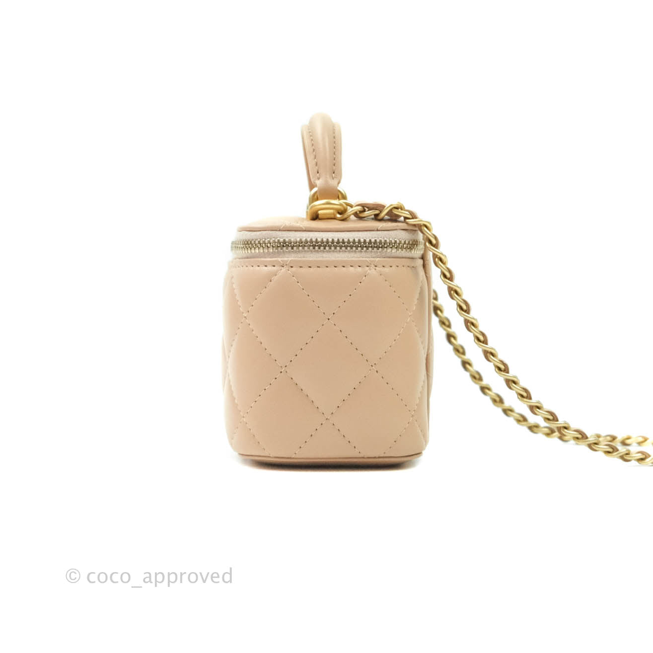 Chanel Small Quilted Vanity With Chain Beige Lambskin Aged Gold Hardware