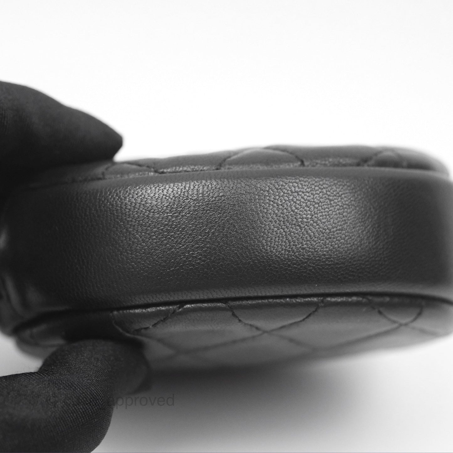Chanel Quilted CC Round Coin Purse Black Lambskin Silver Hardware