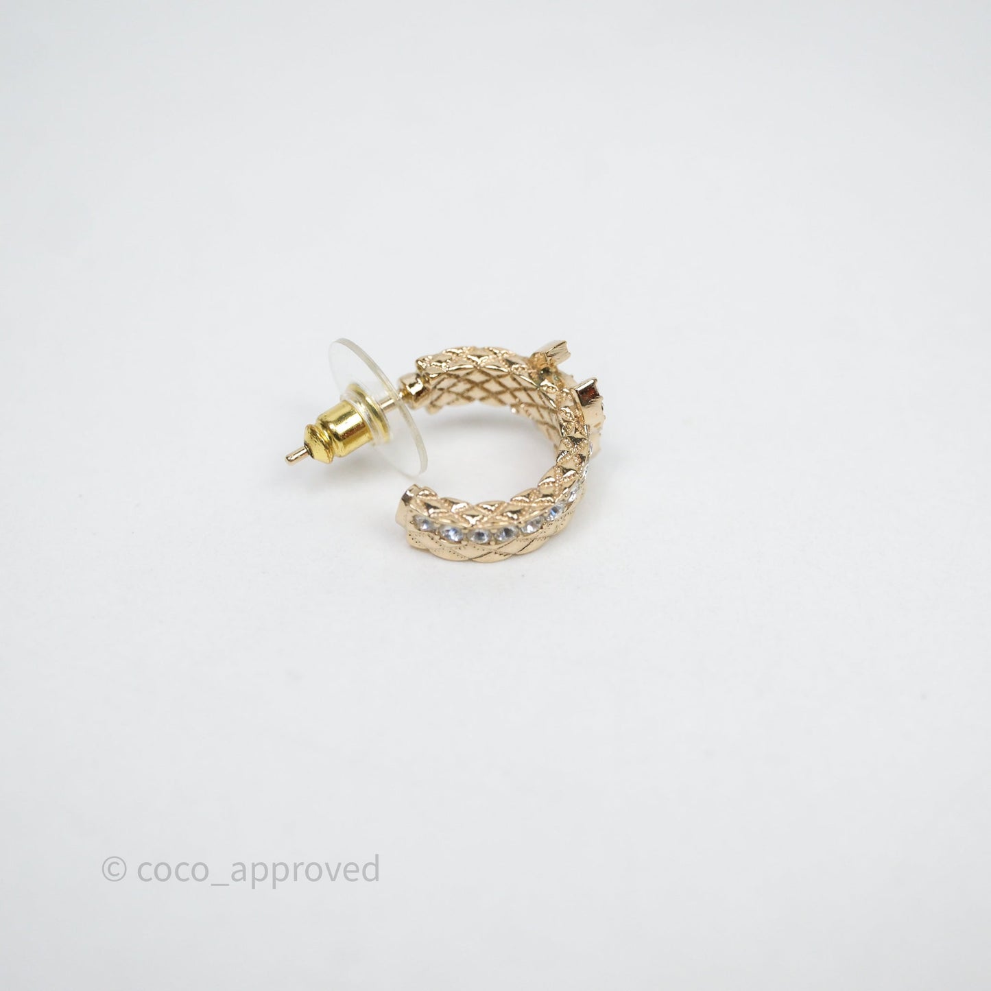 Chanel CC Double Row Hoop Crystals Earrings Gold Tone 22S